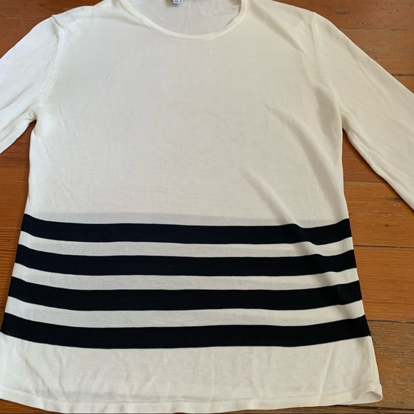 90's ESPRIT Vintage White with Black Stripe Light Weight Sheer Long-sleeved Top - Picture 9 of 9